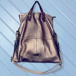 Fossil Explorer Metallic Pewter   Crossbody Leather Bag
